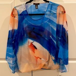 Alfani Tie Dye Two Piece Boho Top Shirt Color Watercolor Blue Size 4 Size Medium